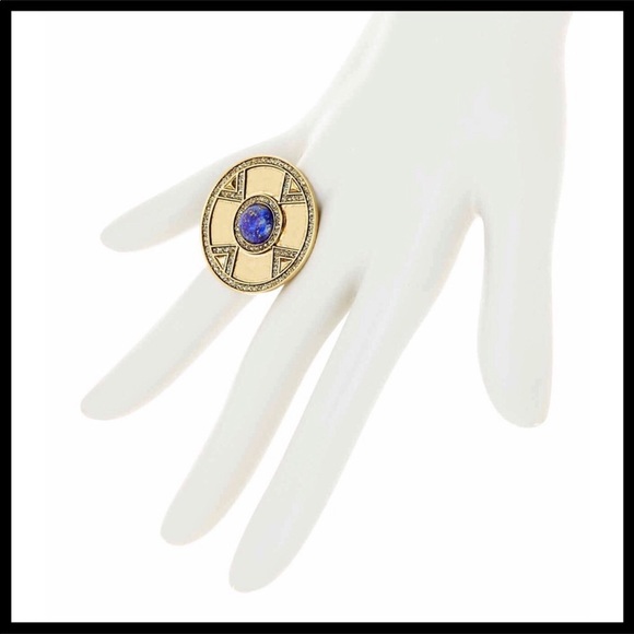 HOUSE OF HARLOW PAVE CRYSTAL LAPIS STONE RING A2C - Picture 6 of 8